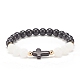Natural White Jade & Synthetic Turquoise(Dyed) Stretch Bracelet with Cross BJEW-JB08295-01-1