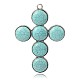 Antique Silver Plated Cross Alloy Dyed Synthetic Turquoise Big Pendants PALLOY-J304-01AS-1