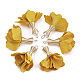 アイアン製ペンダント  布とABS樹脂の模造パール付き  花  ゴールドカラー  ゴールデンロッド  30~35x22~32mm  穴：1~4mm FIND-T033-04N-1