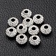 Austrian Crystal European Beads, Large Hole Beads, Single 925 Sterling Silver Core, Rondelle, 001_Crystal, about 7mm in diameter, 5.5mm thick, hole: 3mm