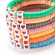7 Stück 7 Stil Heishi-Perlen-Stretch-Armbänder aus Fimo mit Herz BJEW-JB07529-4