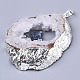 天然石ドゥルージーアゲートビッグサイズペンダント  エッジプラチナメッキ  天然カイヤナイト/シアナイト/ジセンとベイルに鉄スナップ  ナゲット  37~71x29~55x9~15mm  穴：4x6mm G-R458-05D-3