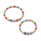 2Pcs 2 Size Natural Wood Round Beaded Stretch Bracelets Set for Kid and Parent BJEW-JB08569-4