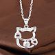 Silver Color Plated Brass Cubic Zirconia Kitten Pendant Necklaces NJEW-BB09478-5