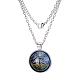 Flat Round with Tree Under The Sky of Star & Moon Glass Alloy Pendant Necklaces X-NJEW-N0051-047G-02-1