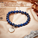 Olycraft Natural Lapis Lazuli Round Beaded Stretch Bracelet with Alloy Heart Charm BJEW-OC0001-09D-4