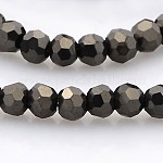 Perles en verre rondes à facettes plein plaqué, noir plaqué, 3mm, Trou: 1mm, Environ 100 pcs/chapelet, 11.5 pouce