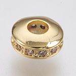 Brass Micro Pave Cubic Zirconia Beads, Lead Free & Cadmium Free, Wheel, Golden, 8x4mm, Hole: 3mm