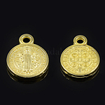 Подвески из сплава в тибетском стиле, плоско-круглые, золотые, 15x12x1 мм, отверстие : 2 мм