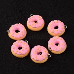 Pendentifs en pâte polymère, donut, rose chaud, 19x7mm, Trou: 3mm