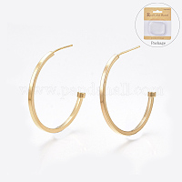 Brass Half Hoop Earrings, Stud Earring, Long-Lasting Plated, Ring, Real 18K Gold Plated, 22x26x1.5mm, Pin: 0.7mm, 6pairs/box Brass