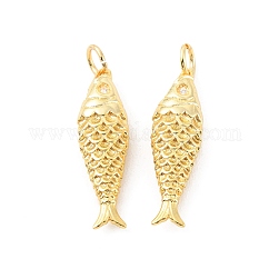 Cremagliera pendenti in ottone placcatura,  cadmio& piombo libero, placcato di lunga durata, con anello di salto, fascino di pesce, vero placcato oro 18k, 25.5x7x4mm, Foro: 3.2 mm