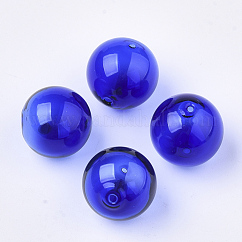 手作り吹きガラスビーズ  ラウンド  ブルー  14x14mm  穴：1~2mm