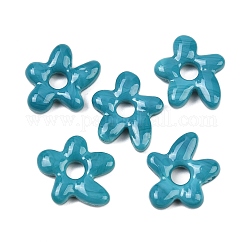 Abalorios de colores vario hechos a mano, flor, turquesa oscuro, 18x17x4mm, agujero: 3.7 mm