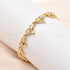 Bracciali a catena con maglie in ottone micro pavé di zirconi cubici a forma di cuore, placcatura cremagliera, placcato di lunga durata,  cadmio& piombo libero, vero placcato oro 18k, 5-7/8 pollice (15 cm)