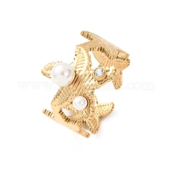 Offene Manschettenringe aus Edelstahl 304 mit Zirkonia und Kunststoffperlen für Damen&nbsp;CU-CBAA1FE-01G