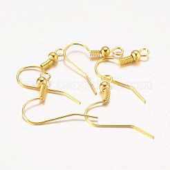 アイアン製ピアスフック  水平ループ付き  ゴールドカラー  17~19x0.8mm  穴：2mm  ピン：0.6mm&nbsp;X-E135-G