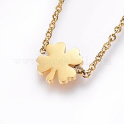 304ステンレススチールジュエリーセット  ペンダントネックレス＆スタッドピアス＆ブレスレット  クローバー  ゴールドカラー  16.54インチ（42cm）  7-1/8インチ（18cm）  10x10x1.2mm  ピン：0.8mm&nbsp;SJEW-H138-07G