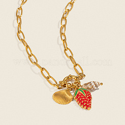 Женские ожерелья с подвесками в виде красной клубники и натуральных ракушек из нержавеющей стали 304 в европейском стиле FA9664