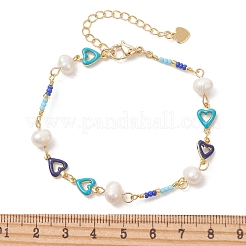 Handgefertigte Armbänder aus Messing und Emaille mit Herzgliedern für Damen&nbsp;BJEW-JB14048