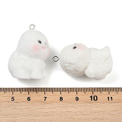 フロッキー樹脂ペンダント  犬  プラチナ鉄ループ付き  ホワイト  33.5x28x25mm  穴：2mm&nbsp;FIND-A052-06D