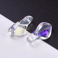 クリアガラスペンダント  グリッターパウダー付き  花びら  クリアAB  17.5x8.5x4.5mm  穴：1mm&nbsp;GLAA-L027-A01