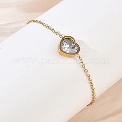 Herzförmige Gliederarmbänder aus Edelstahl 304 mit Pavé-Fassung aus klaren Zirkonia&nbsp;SA-CBA5F76-05G