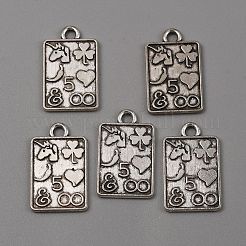 合金のチベット風チャーム  トランプチャーム付き長方形  アンティークシルバー  19x11.5x1mm  穴：2mm&nbsp;FIND-CJC0012-074