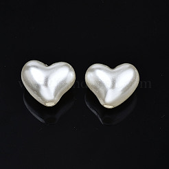 ABSプラスチックパール調ビーズ  ハート  乳白色  14x17x13mm  穴：3mm&nbsp;X-OACR-N008-139