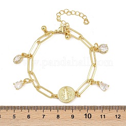 Браслеты с подвесками из латуни с микропаве из кубического циркония BJEW-L702-01G