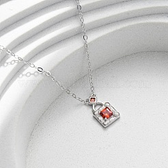 925 серебряная подвеска-цепочка с оранжево-красными кубическими цирконами для женщин&nbsp;NJEW-D316-01P