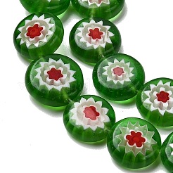 Handmade Millefiori Glasperle flach rund Stränge&nbsp;LK-P011-24