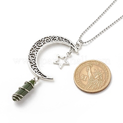 Balle de jade du sud chinois naturel avec collier pendentif lune et étoile en alliage&nbsp;NJEW-JN03912-06