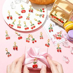 26 pz 13 decorazioni pendenti in lega di smalto color ciliegia&nbsp;HJEW-CJ00100