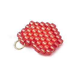 シードビーズ ビーズチャーム  丸カン付き  ハートペンダント  レッド  14x14.5x2mm  穴：2.7mm&nbsp;PALLOY-MZ00359-01