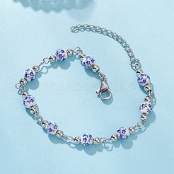 Браслеты-цепочки с круглыми бусинами из фарфора и керамики с цветочным принтом для женщин BJEW-JB12684-02