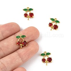 4 шт. латунные подвески-коннекторы с зеленым и красным кубическим цирконием в виде вишни&nbsp;KK-FS0001-84