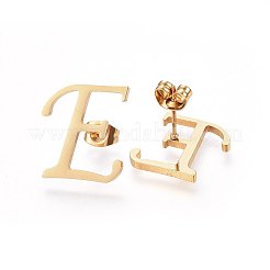 304ステンレススチールペンダントとスタッドピアスジュエリーセット  アルファベット  文字.e  49x40x1.7mm  穴：9x4.5mm  16.5x15x1.5mm  ピン：0.8mm&nbsp;SJEW-P100-05G