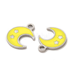 304ステンレススチールエナメルペンダント  星のチャーム入り月  ステンレス鋼色  12.5x10x1mm  穴：1.6mm&nbsp;STAS-M308-17P-02
