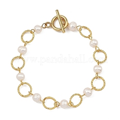 Armbänder aus natürlichen Süßwasserzuchtperlen und offenen Messing-Binderingen für Damen&nbsp;BJEW-JB14113