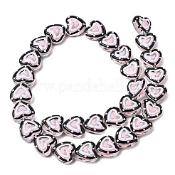 ガラスエナメルビーズ  手描きのビーズ  ドット付きハート  ブラック  11~12x12.5x6~6.5mm  穴：1mm  約30個/連  13.19''（33.5センチメートル）&nbsp;GLAA-Z021-01D
