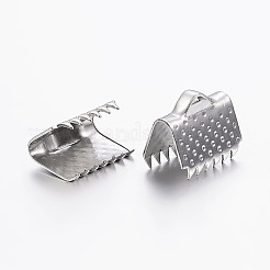 変色しにくい304ステンレススチールリボンカシメエンドパーツ  長方形  ステンレス鋼色  9x10.5mm  穴：1.5x4mm&nbsp;STAS-I071-13P-B