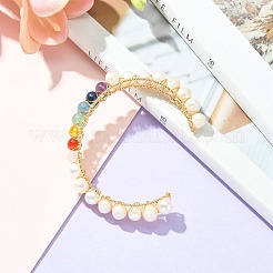 Натуральные жемчужные бусины и смешанные бусины из драгоценных камней браслеты-манжеты для женщин подарок девушке BJEW-JB06826-03