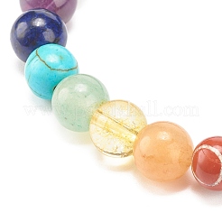 Pulsera elástica con cuentas redondas de roca de lava natural y piedras preciosas mixtas&nbsp;BJEW-JB08008