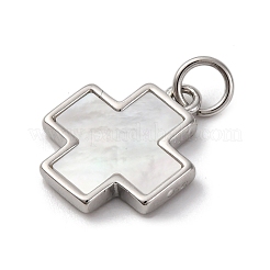 Подвески-кресты из натуральной белой ракушки из латуни KK-P308-01P