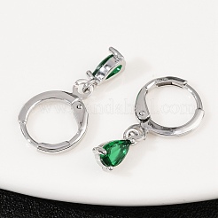 Boucles d'oreilles créoles en laiton avec micro pavé de zircones cubiques en forme de larme&nbsp;EJEW-K309-18P-02