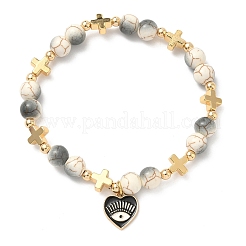 Браслеты с подвесками в виде сердца с глазом из сплава и эмали&nbsp;BJEW-JB12287-03