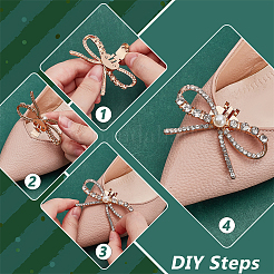 4 шт. бантовый сплав стеклянные стразы пряжки для обуви клипсы&nbsp;AJEW-FG0005-11KCG