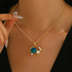 Кольцо из богемской океанической латуни с эмалью и имитацией жемчуга QC9894