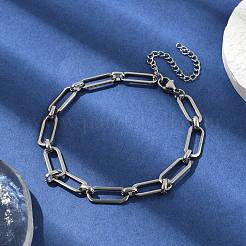 Браслеты из нержавеющей стали 304 с цепочками-скрепками для мужчин и женщин BJEW-D042-32P